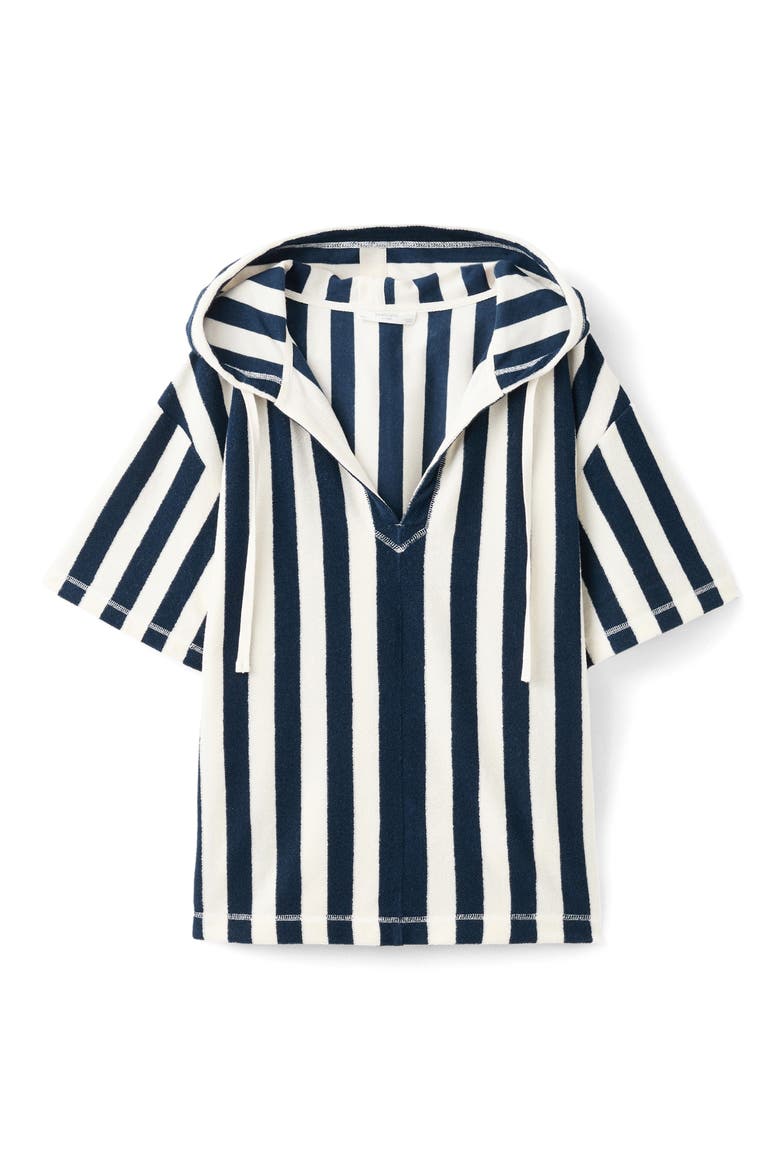 Hooded Cotton Blend Pajama Shirt, Alternate, color, BLUE