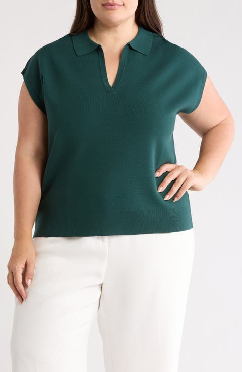 Sleeveless Popover Polo Sweater (Plus)