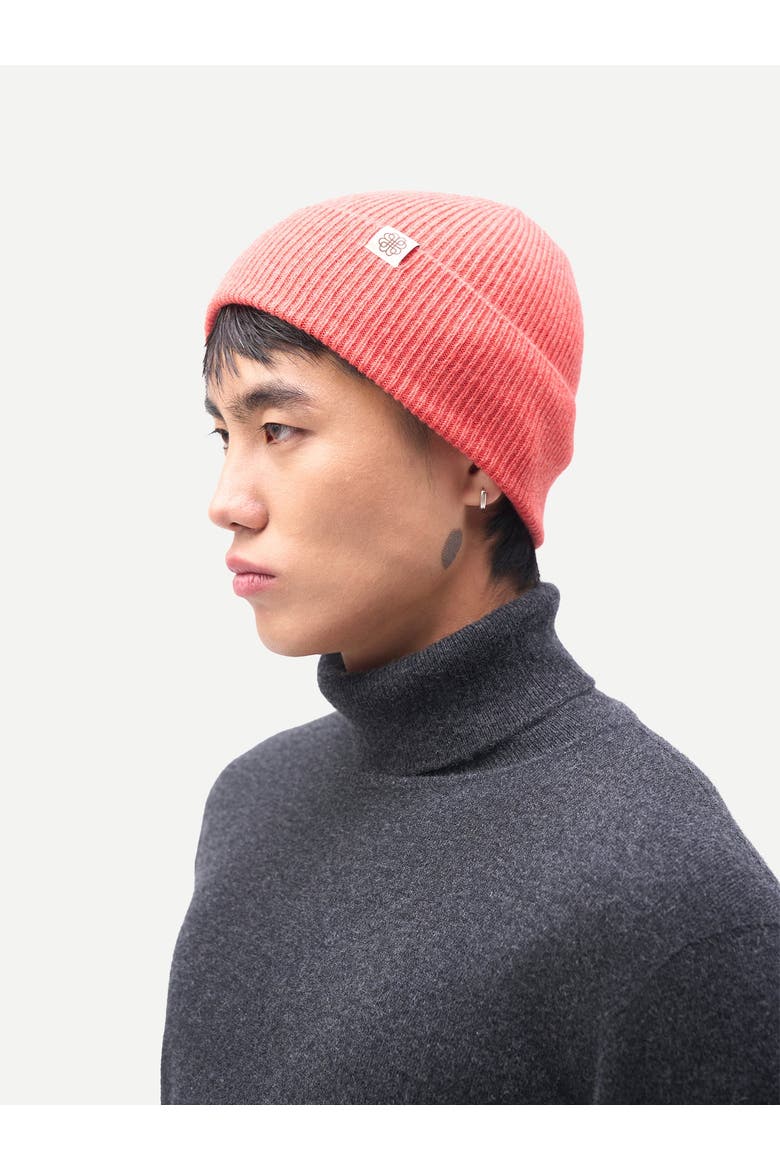 Cashmere Rib Knit Beanie, Main, color, coral