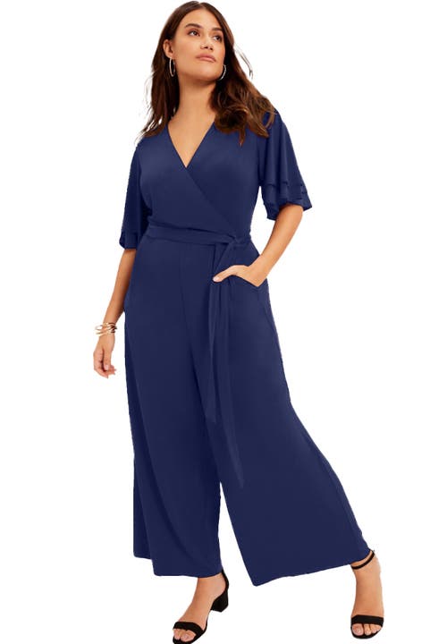 June + Vie Wide-leg Jumpsuit In Blue