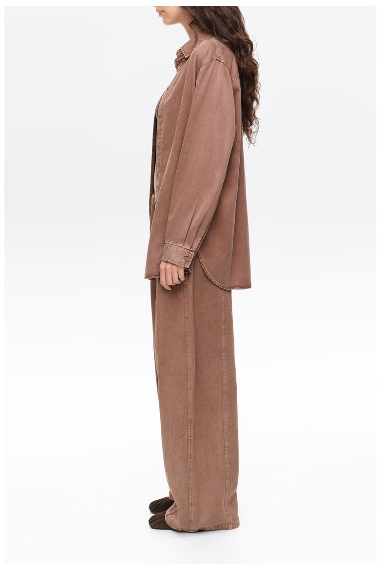 Fluid wide-leg denim trousers, Alternate, color, WASHED BROWN