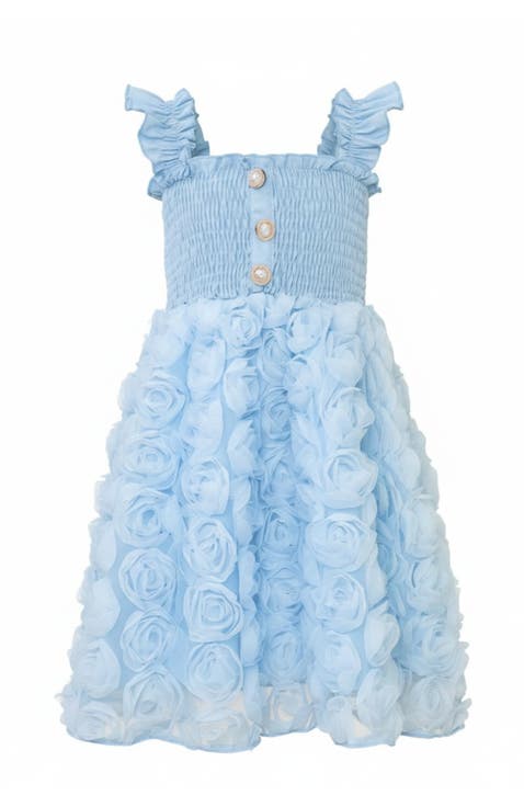 Bluebell Bloom Pearl Button Rosette Tulle Dress (Toddler, Little Kid & Big Kid)