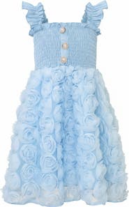 Mia Belle Girls Bluebell Bloom Pearl Button Rosette Tulle Dress