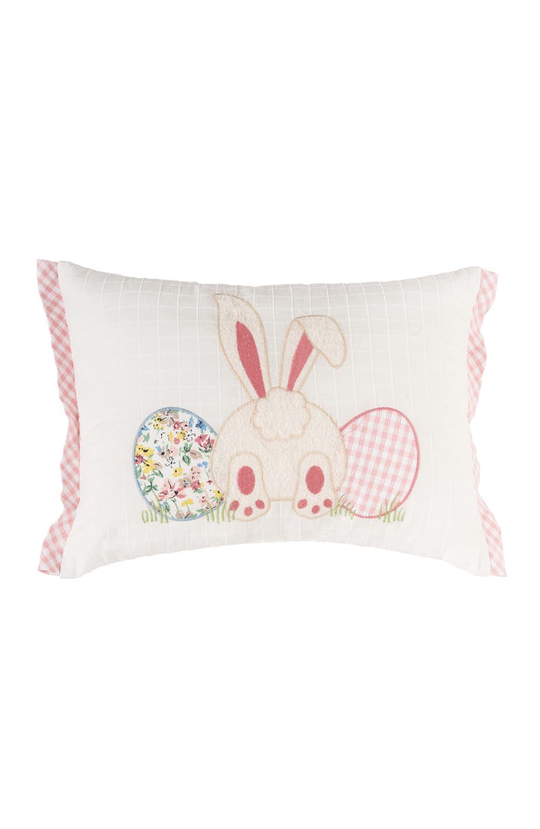 C&F Home Happy Bunny Eggs Embroidered Easter Mini Lumbar Accent Pillow 13" x 18", Main, color, White
