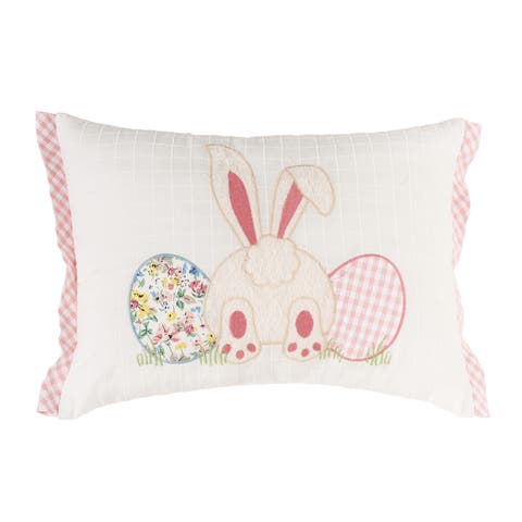 Happy Bunny Eggs Embroidered Easter Mini Lumbar Accent Pillow 13" x 18"