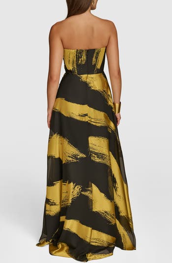 Donna Karan New York Metallic Brushstroke Print Strapless