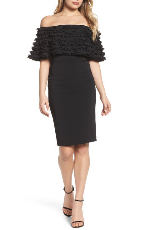 Badgley Mischka Off the Shoulder Sheath Dress