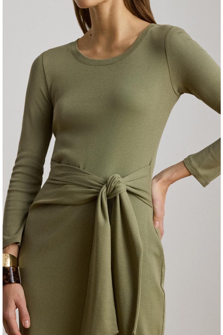 Long Sleeve Tie Waist Midi Dress, Alternate, color, LIGHT AGAVE GREEN