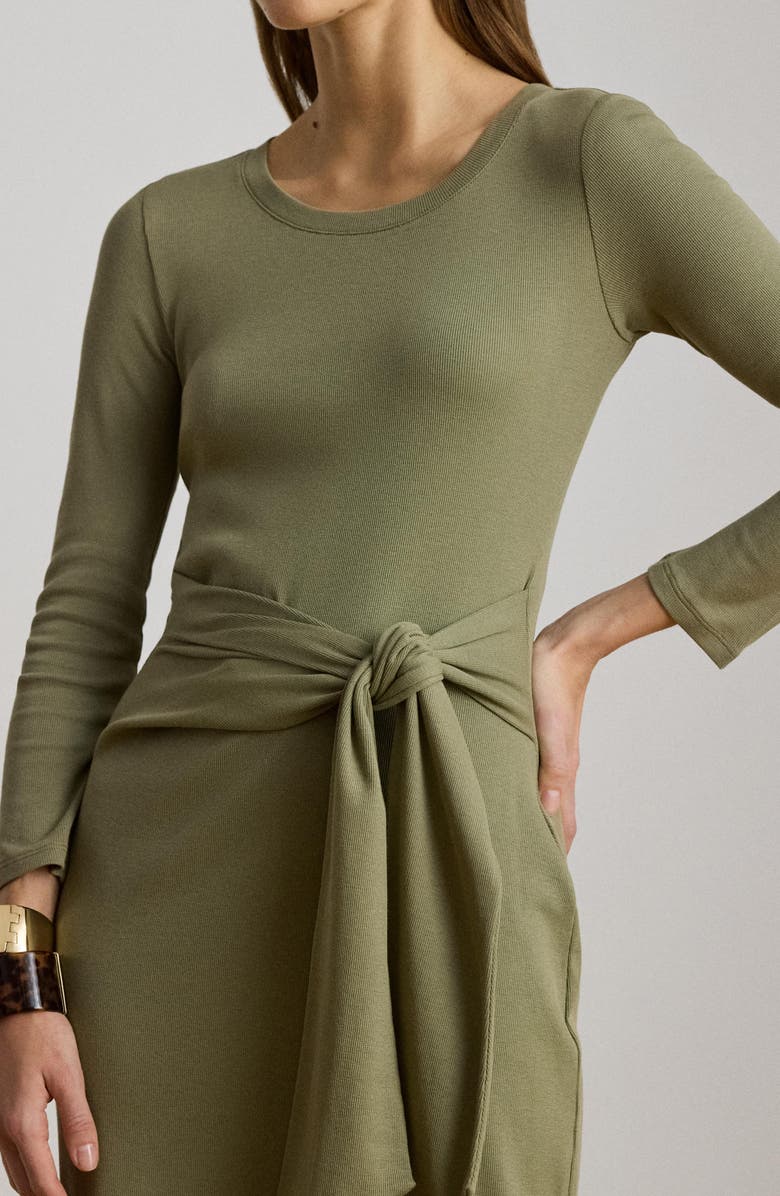 Lauren Ralph Lauren Long Sleeve Tie Waist Midi Dress, Alternate, color, Light Agave Green