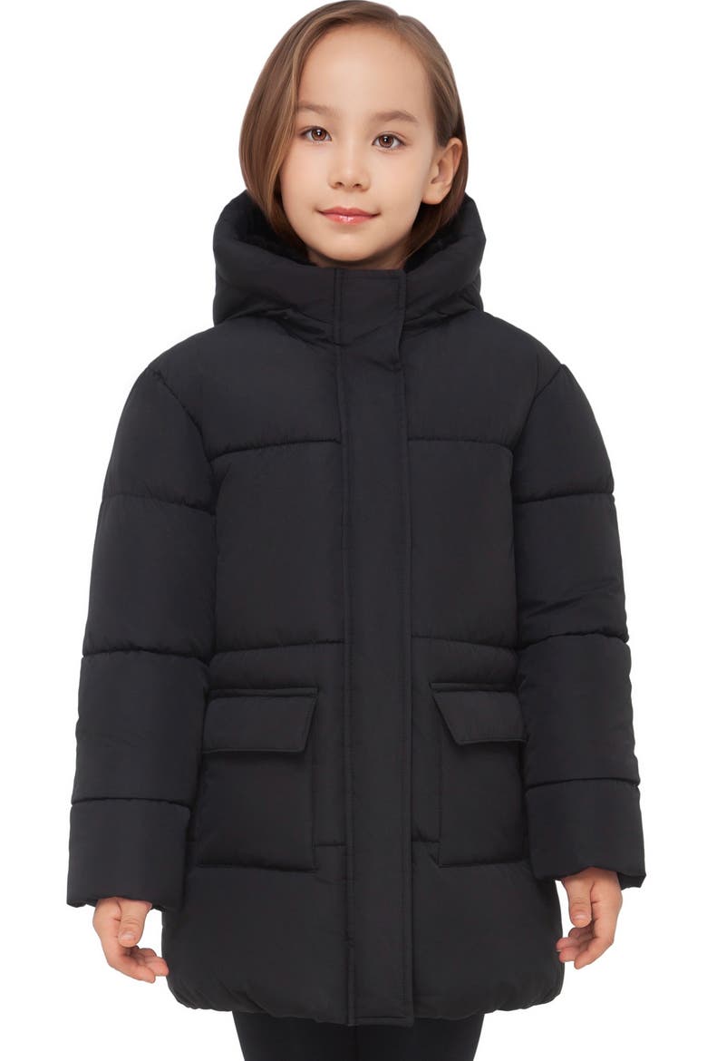 Kids' Madison Longline Hooded Puffer Jacket, Main, color, Black