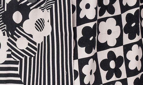 Tiramisu Modern Graphic Floral Kitchen Towel Set In Black