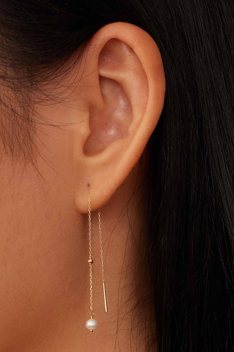 14K Yellow Gold Pearl Girl Threaders, Alternate, color, Yellow Gold