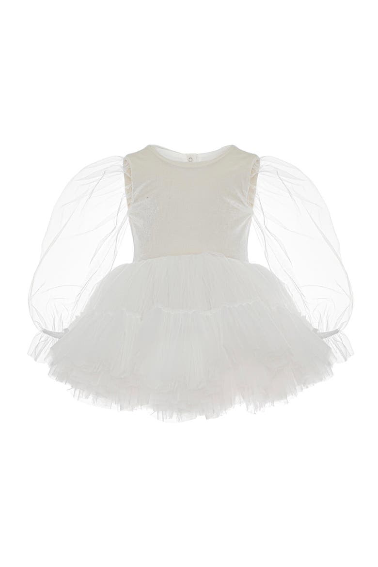 Grace' Balloon Sleeve Velvet Tulle Dress, Alternate, color, White Lily