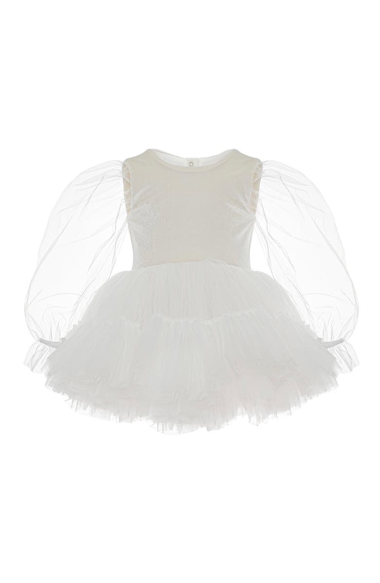 Mini Celebrities Grace Balloon Sleeve Velvet Tulle Dress, Alternate, color, White Lily