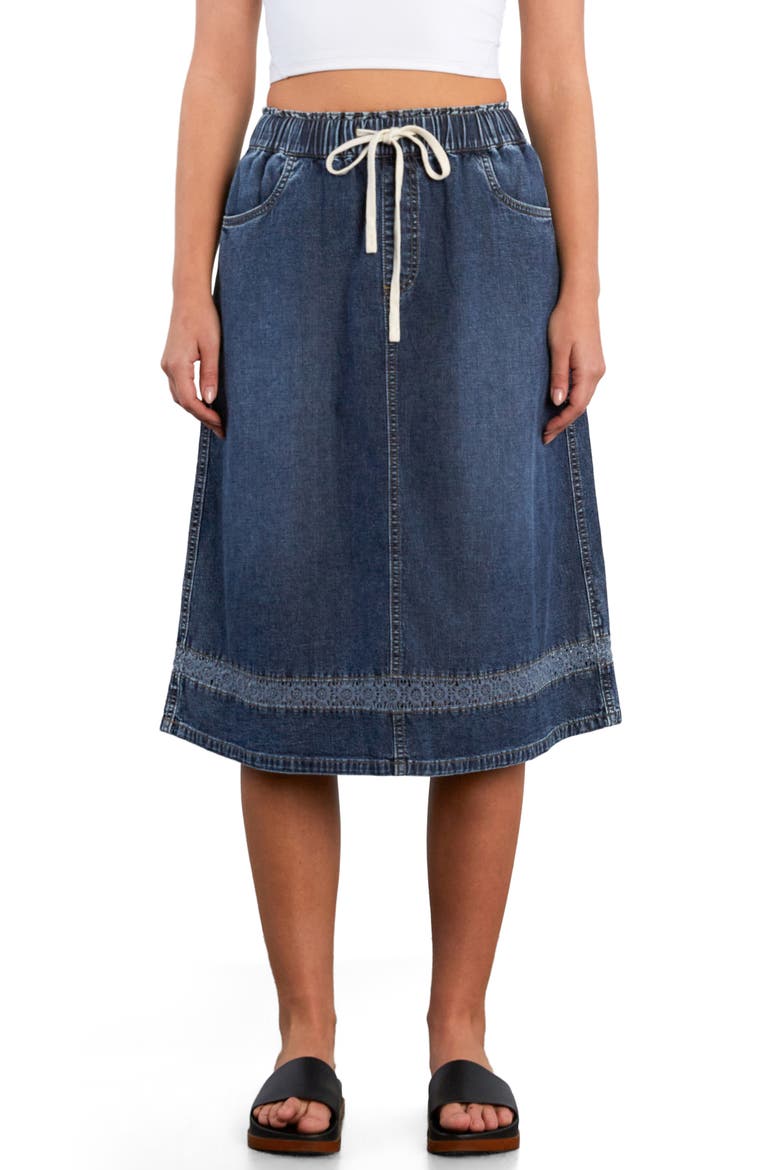 Daisy Chain Inset Denim Drawstring Skirt, Alternate, color, PETAL DENIM