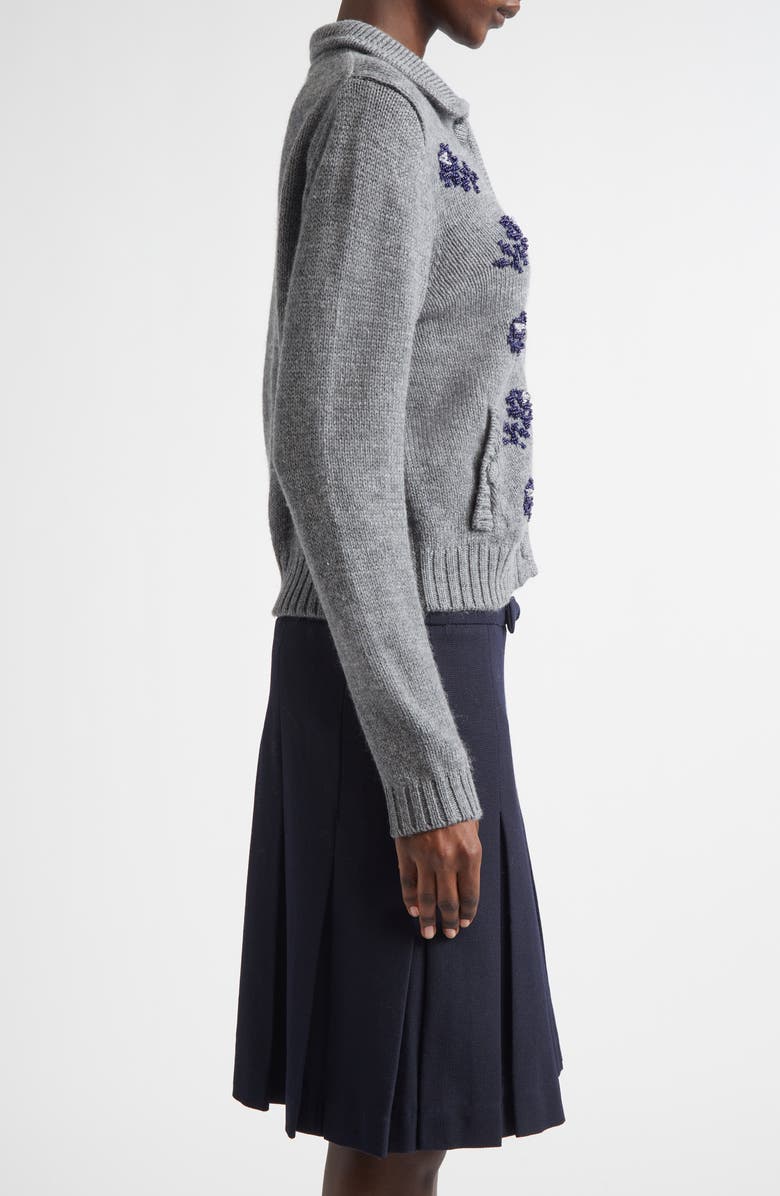 Shushu/Tong Beaded Floral Wool Cardigan, Alternate, color, Grey
