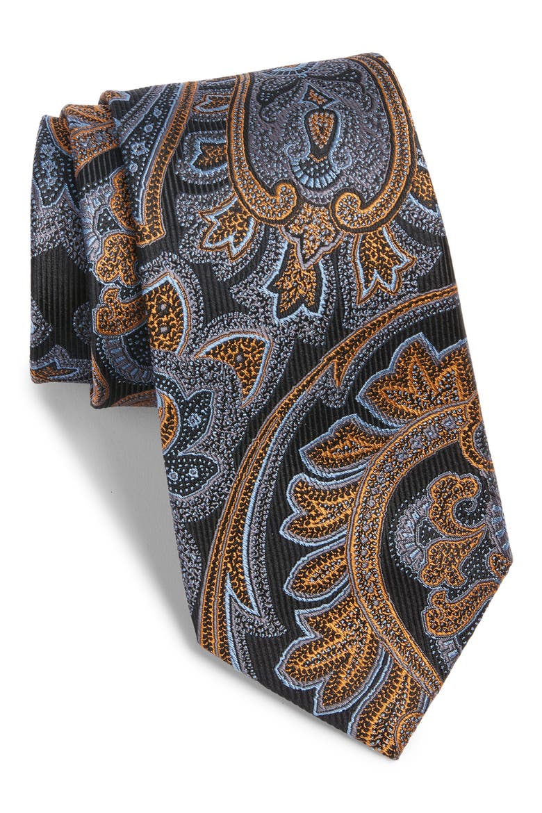 Paisley Silk Tie, Main, color, BLACK- GREY