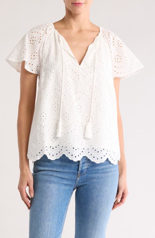 GIBSONLOOK GIBSONLOOK EYELET FLUTTER SLEEVE TOP