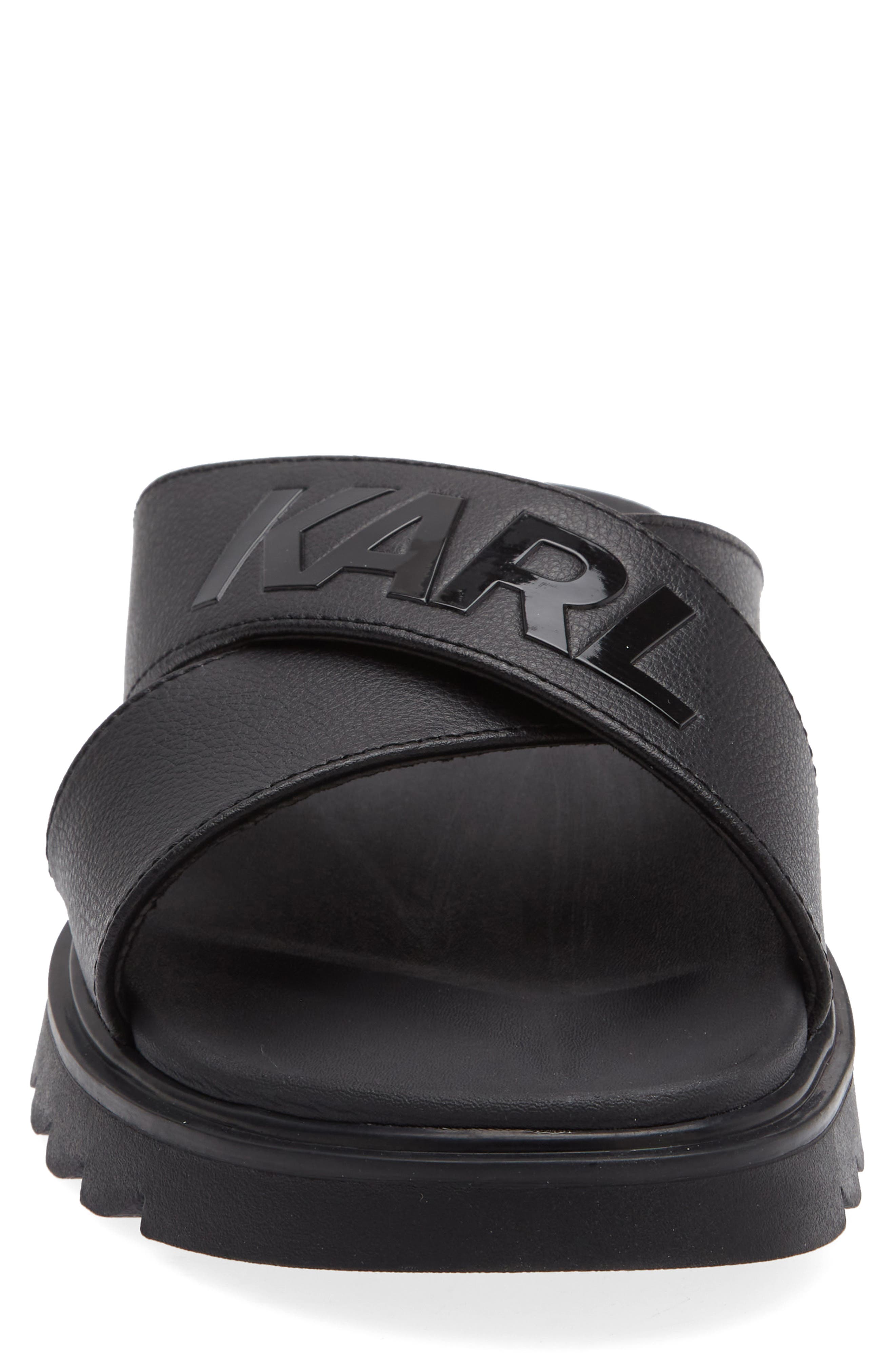 KARL LAGERFELD PARIS Logo Crisscross Slide Sandal, Alternate, color, Black
