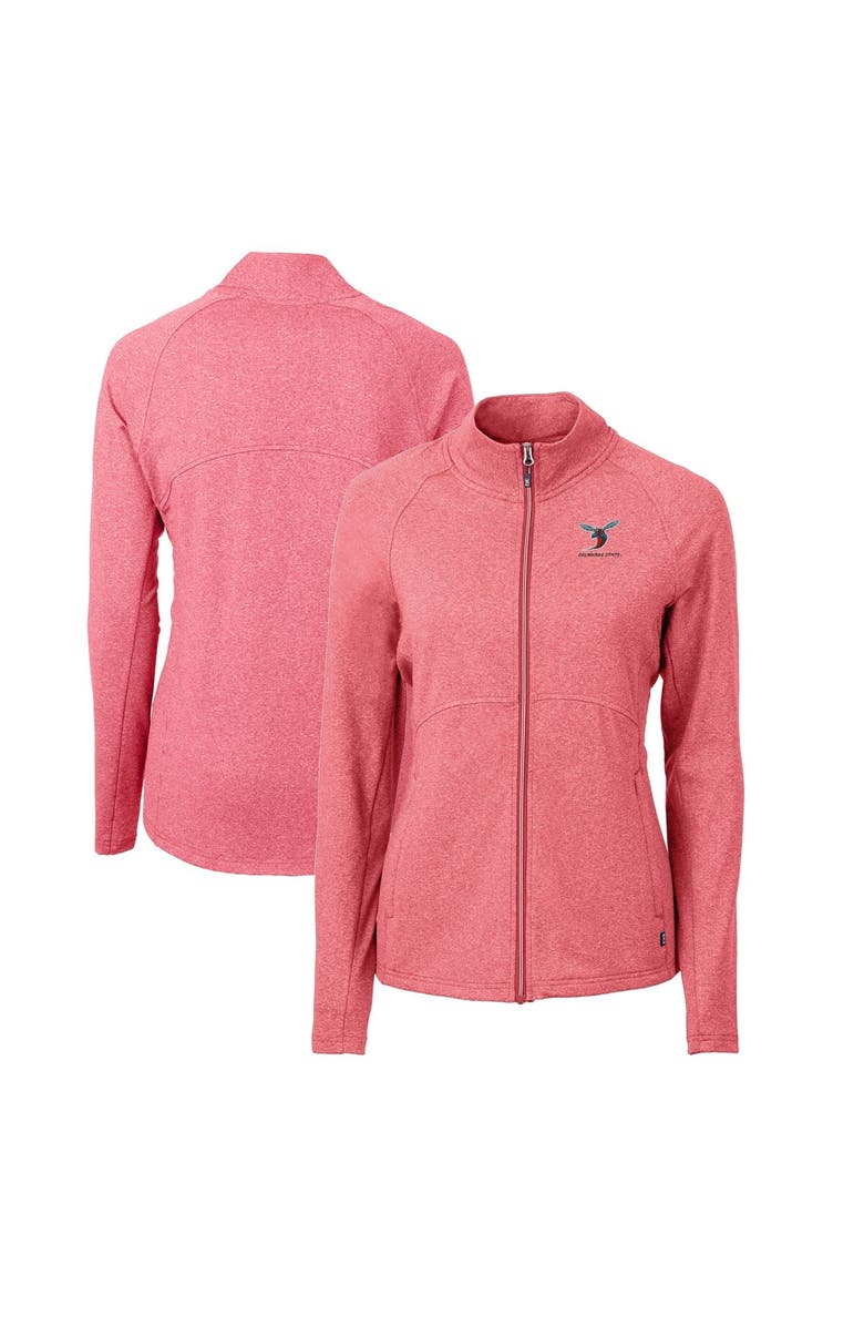Cutter & Buck Women's Cutter & Buck  Heather Red Delaware State Hornets Adapt Eco Knit Heather Recycled Full-Zip Jacket, Main, color, 