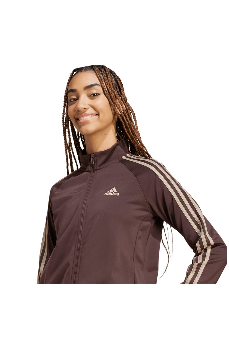 Essentials 3-Stripes Recycled Polyester Track Jacket, Alternate, color, SHADOW BROWN/ BLANCH CARGO