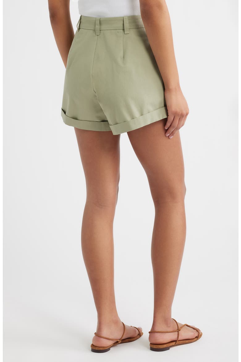 Declan Pleated Cotton Shorts, Alternate, color, TEA LEAF
