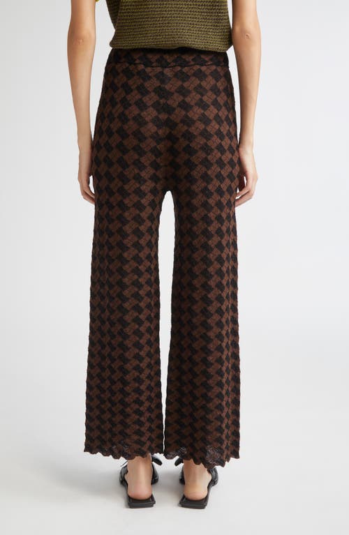 Yanyan Basket Argyle Crop Wool Straight Leg Pants In Brown