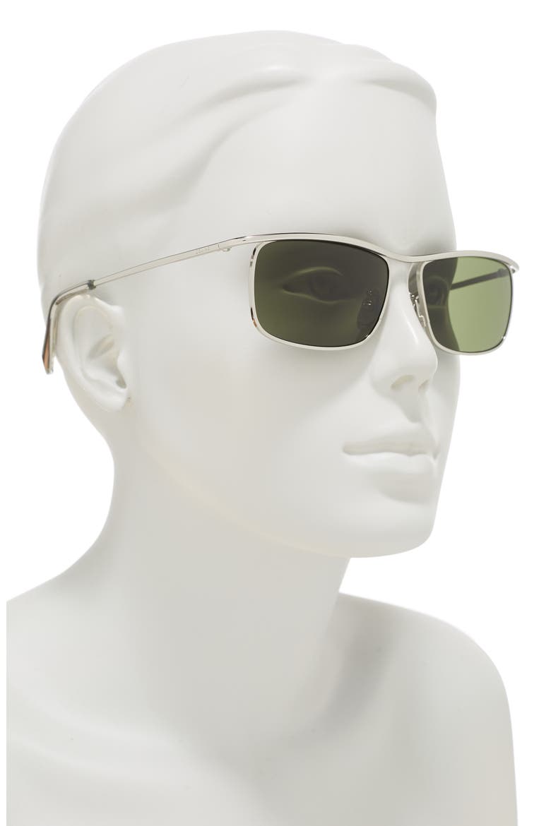 58mm Rectangle Sunglasses, Alternate, color, SHINY PALLADIUM / GREEN