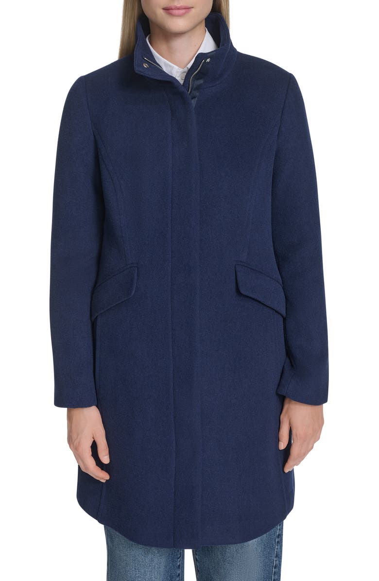 Cole Haan Longline Wool Blend Coat, Alternate, color, Navy