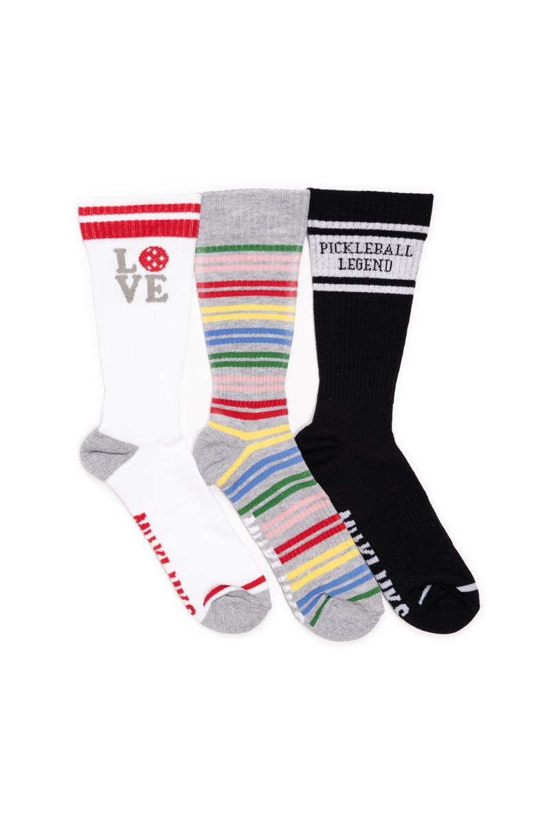 MUK LUKS Cotton Rib Compression Crew Sock 3 Pair Pack, Alternate, color, Rainbow