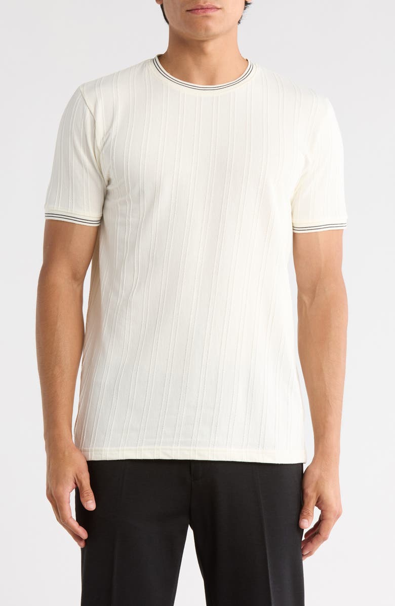 DENIM AND FLOWER Tipped Textured Crewneck T-Shirt, Main, color, Off White