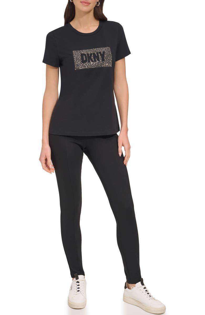 DKNY Rhinetsone Logo Graphic T-Shirt, Alternate, color, Black