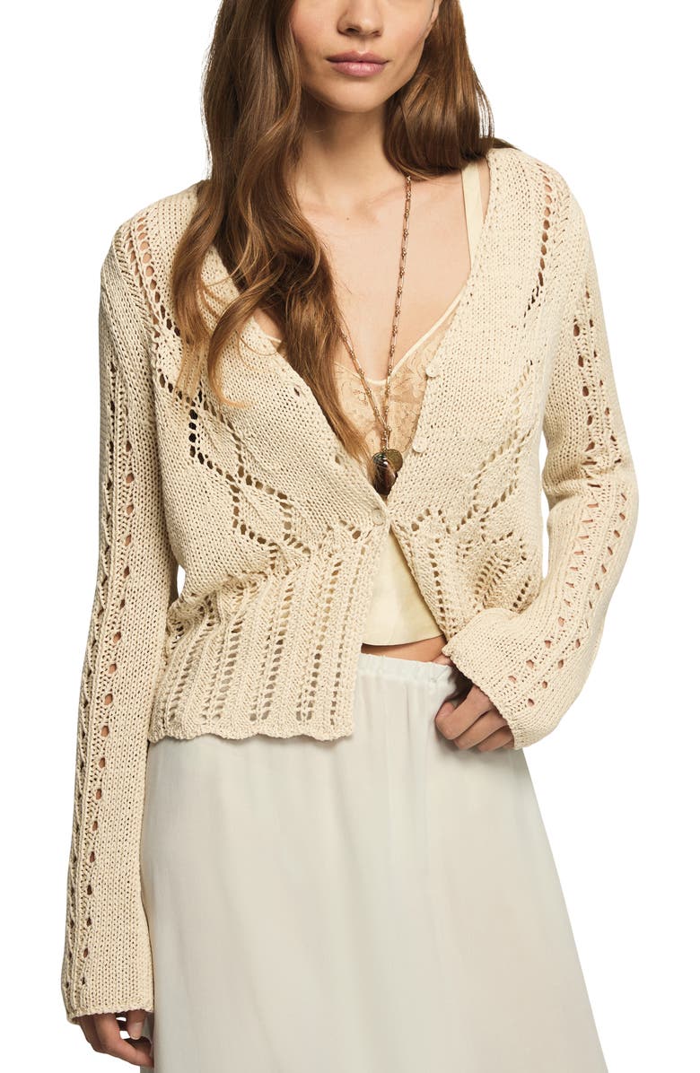Lucky Brand Pointelle Crop Cardigan, Main, color, Turtledove