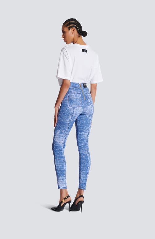 Shop Balmain Jacquard Knit Leggings With Denim Effect