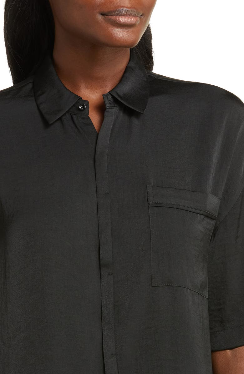Barefoot Dreams<sup>®</sup> Dream Washed Satin Button-Up Pajama Shirt, Alternate, color, Black