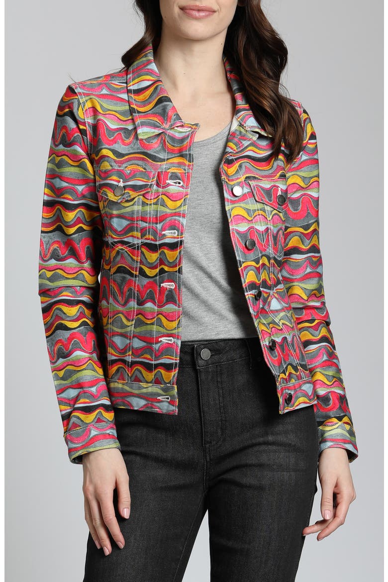 Printed Denim Jacket, Main, color, PINK MULTI