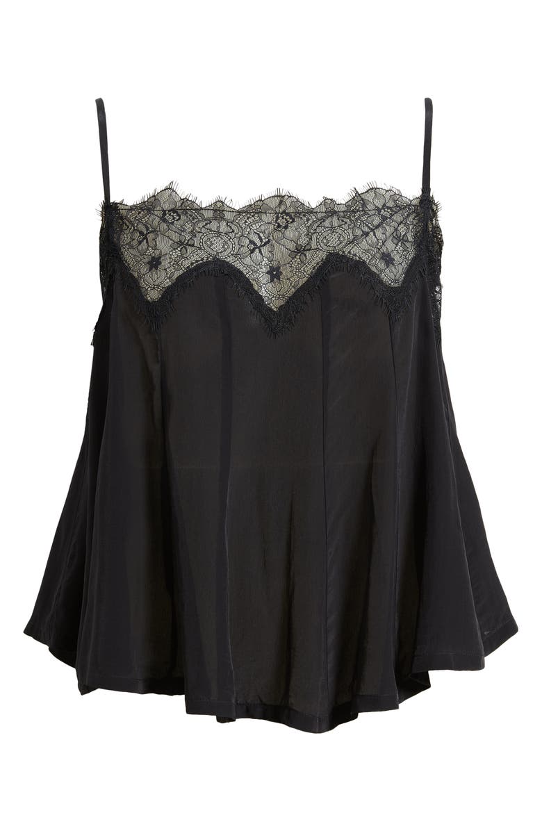 Free People Make Me Yours Eyelash Satin Lace Camisole, Alternate, color, Black