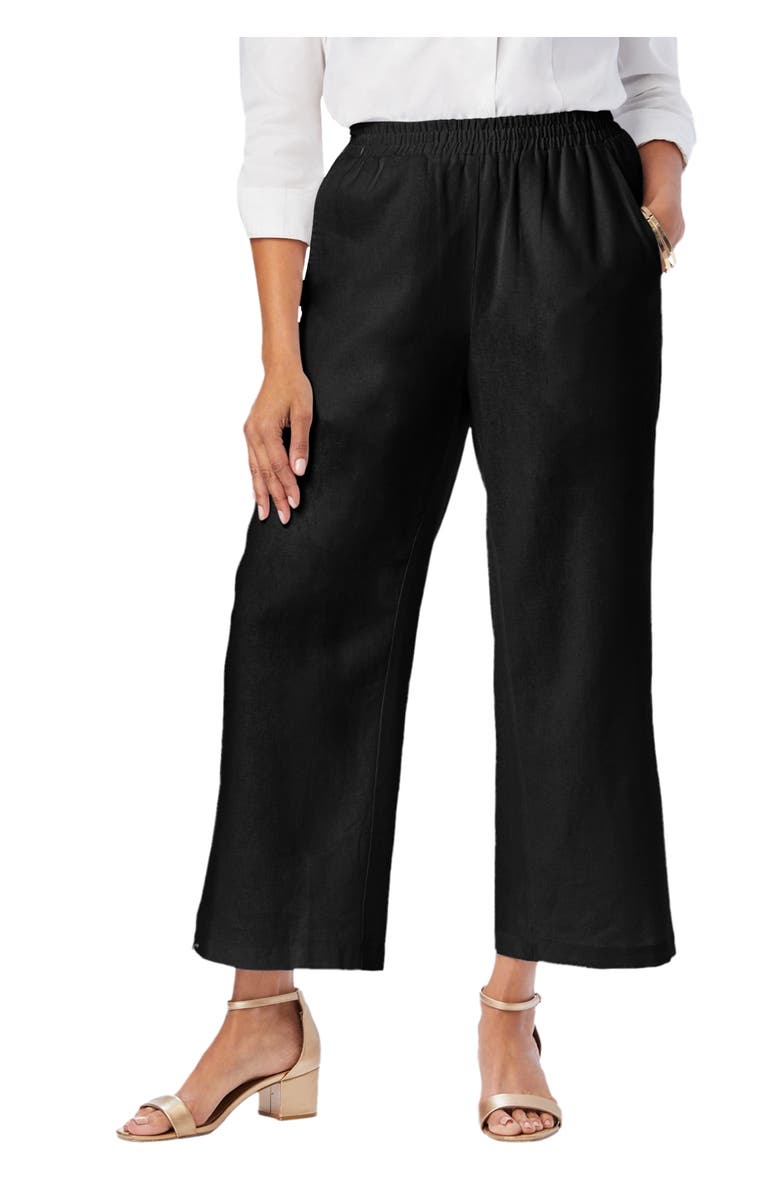 Jessica London Wide Leg Linen Crop Pant, Main, color, Black