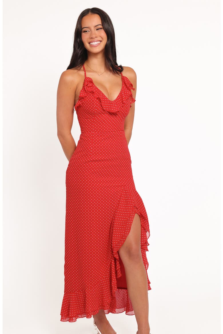 Judy Print Ruffle Maxi Dress, Alternate, color, RED POLKA DOT