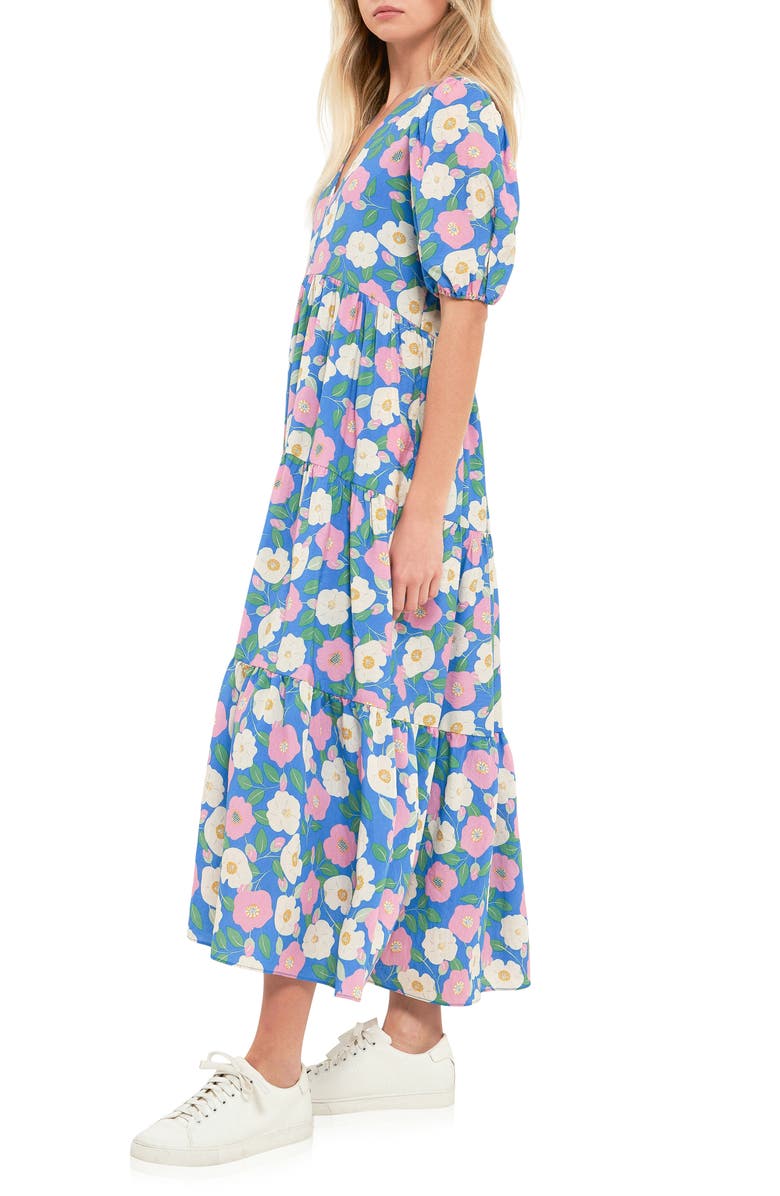 English Factory Floral Puff Sleeve Midi Dress, Alternate, color, 