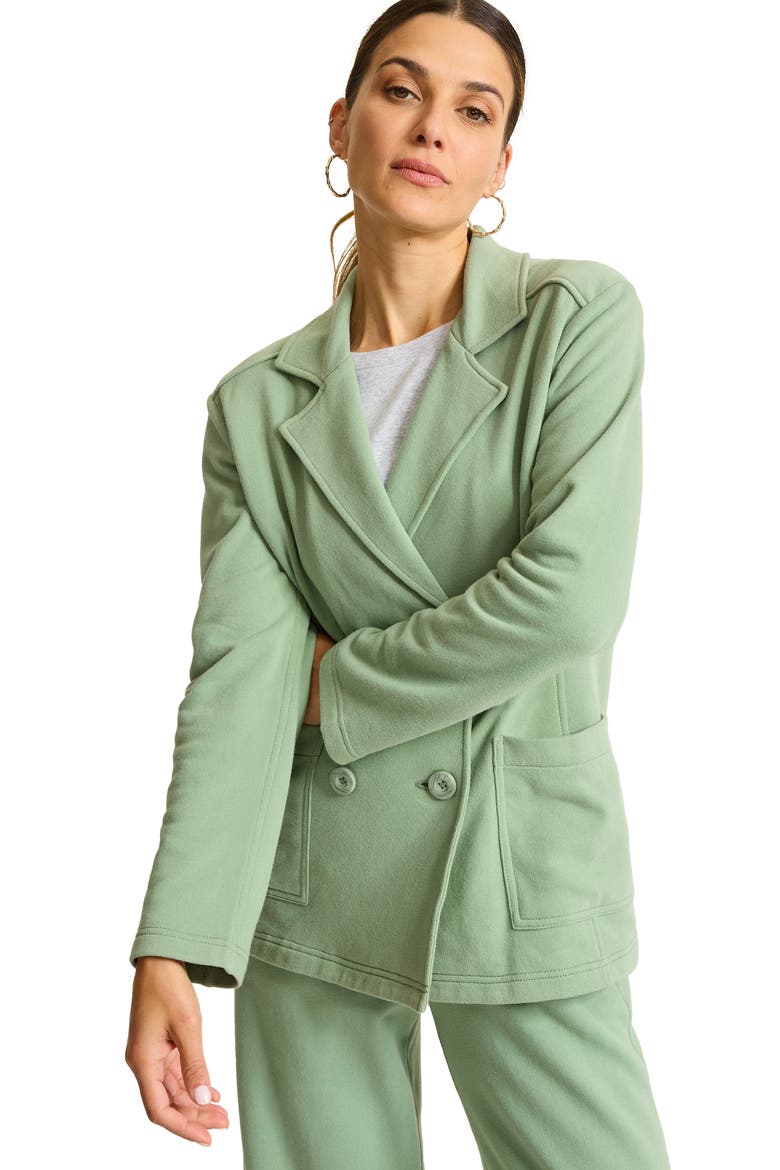 Marina del Mar Double Breasted Cotton Fleece Blazer, Alternate, color, TROPICAL FERN