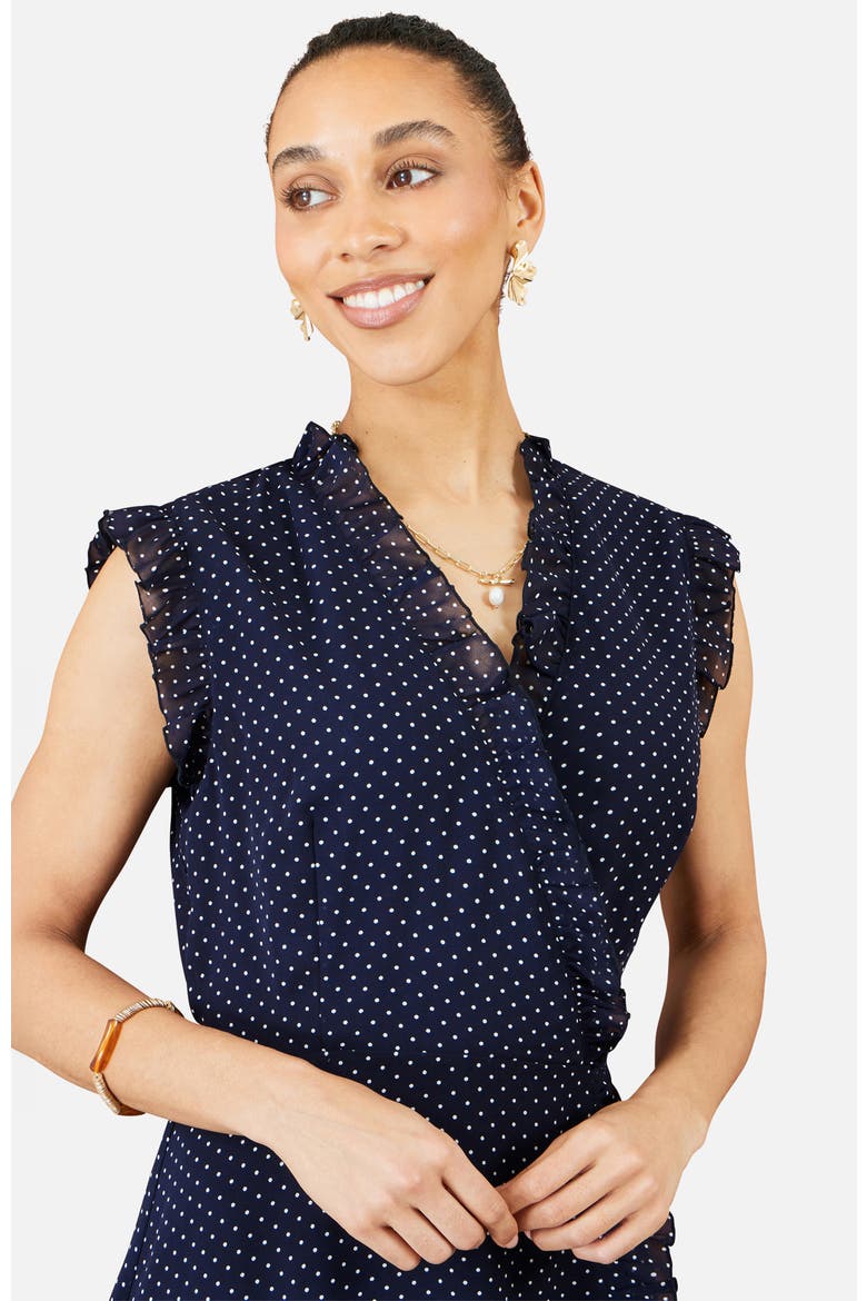 Polka Dot Midi Wrap Dress, Alternate, color, Navy
