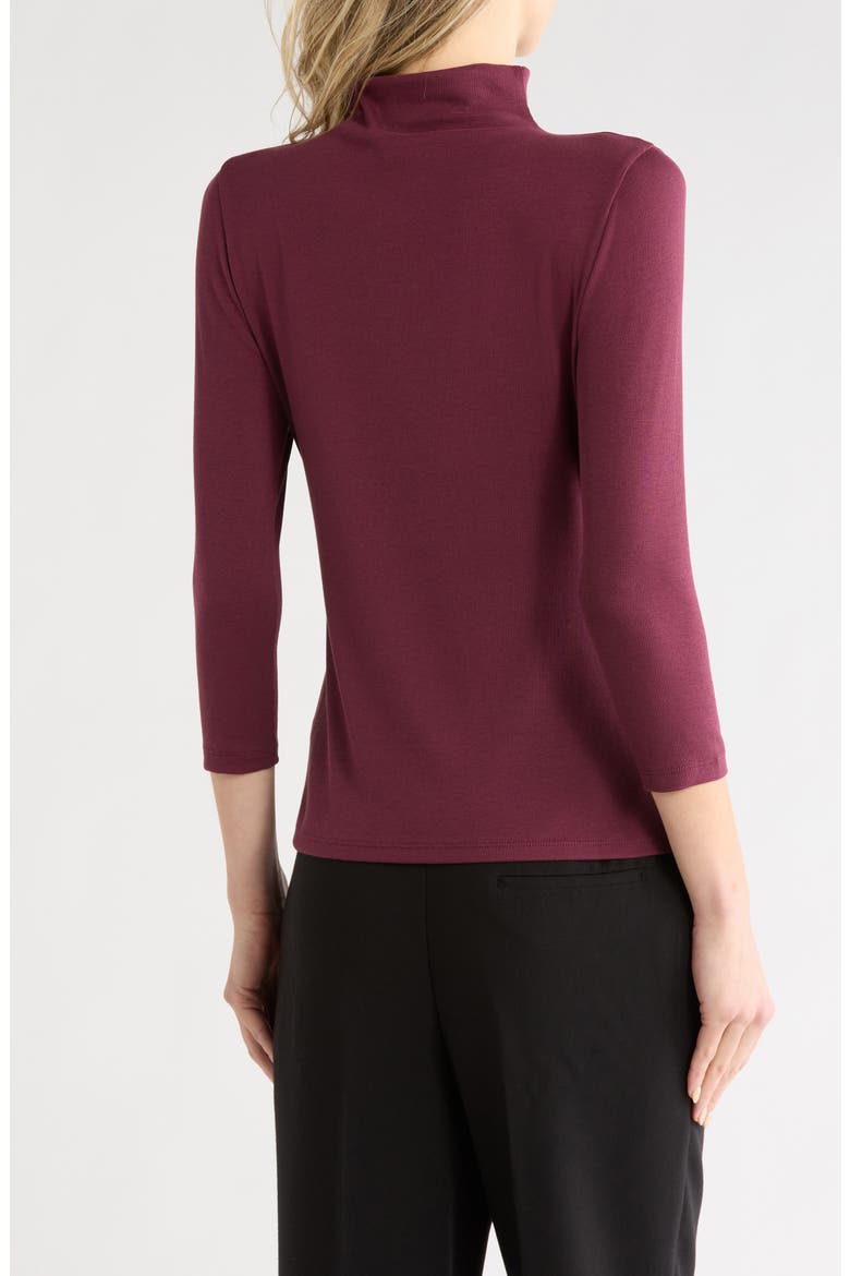 Three-Quarter Sleeve Stretch Pima Cotton Mock Neck T-Shirt, Alternate, color, BURGUNDY FIG