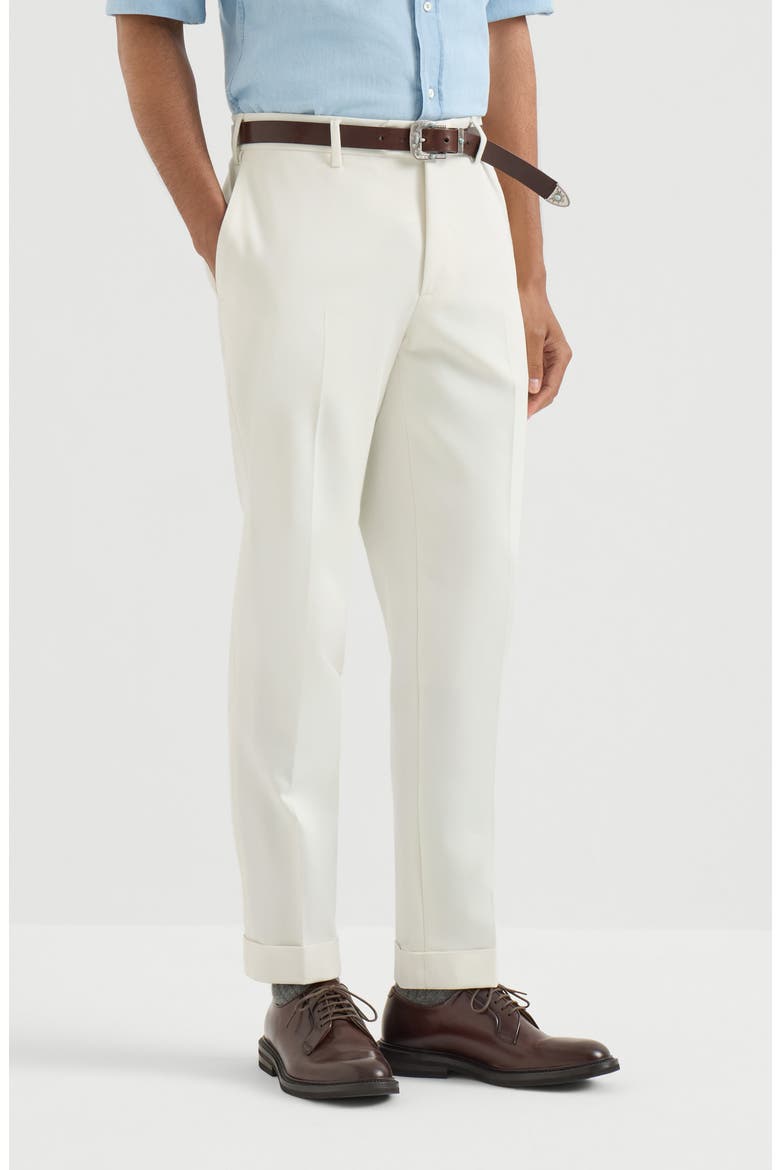 Cotton and virgin wool gabardine Italian fit trousers, Main, color, Panama