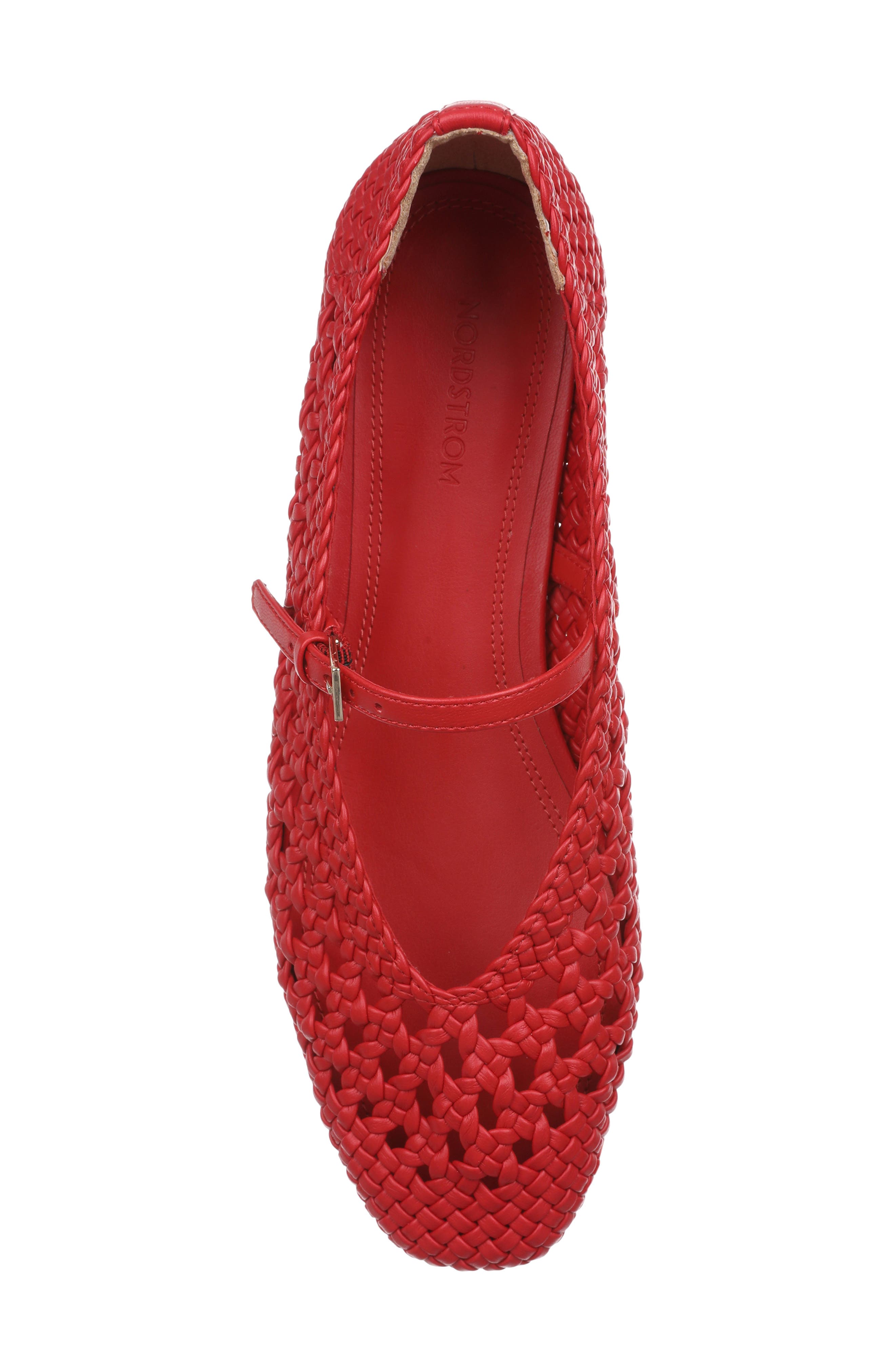 Maren Woven Mary Jane Flat (Nordstrom Exclusive), Alternate, color, RED ROSE