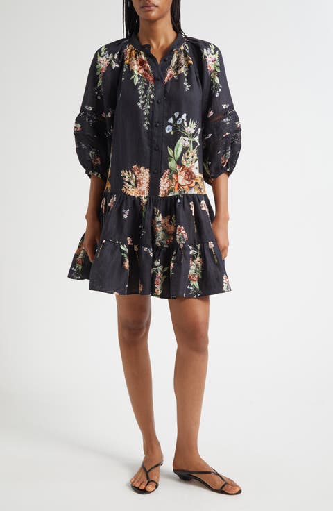 Noble Endeavors Puff Sleeve Linen Shirtdress