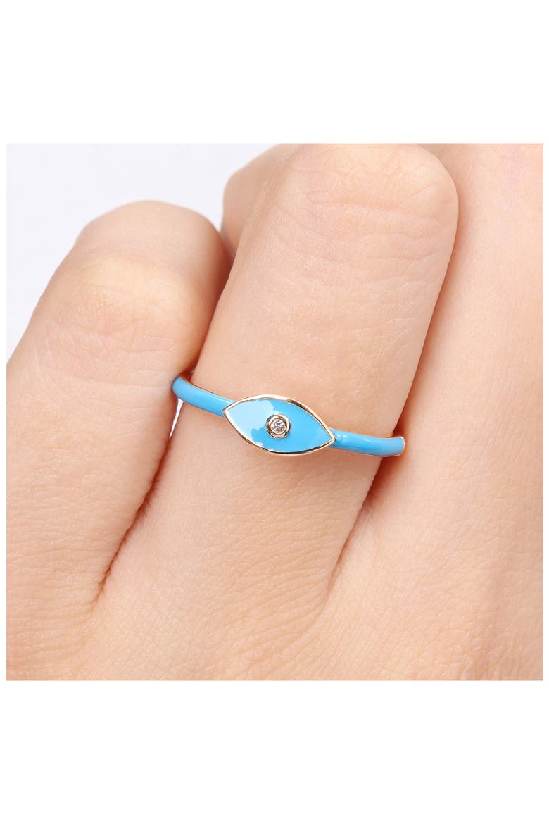 Sterling Silver & Created White Sapphire Evil Eye Ring, Alternate, color, BLUE