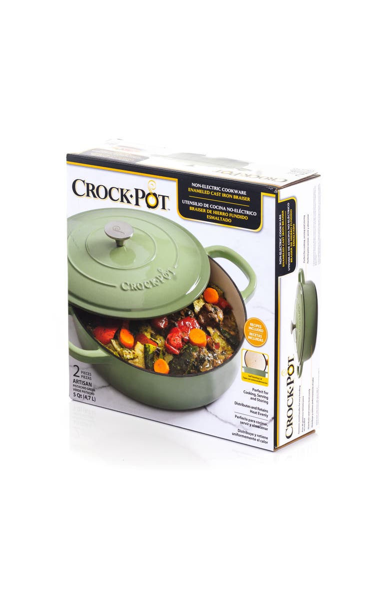 Crock-pot 5 Quart Round Enameled Cast Iron Braiser Pan with Self Basting Lid, Alternate, color, Green