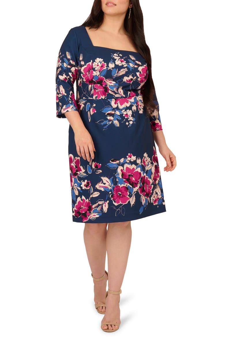 Placed Floral Dress, Alternate, color, NAVY/ PINK MULTI