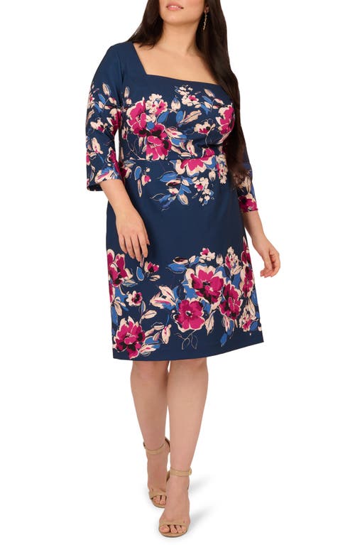 Adrianna Papell Placed Floral Dress In Blue